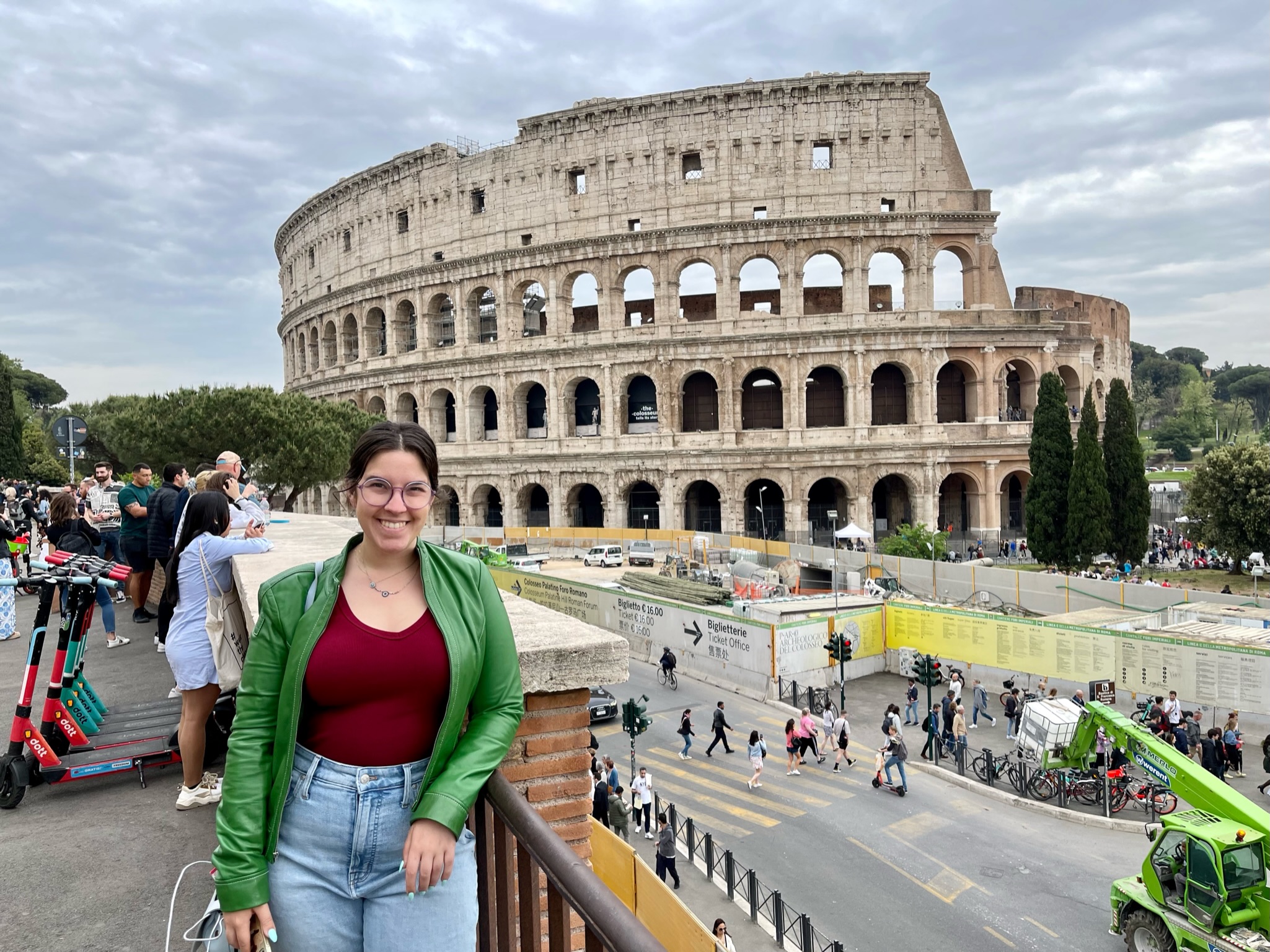 Historic Rome street scene with ancient columns and architecture