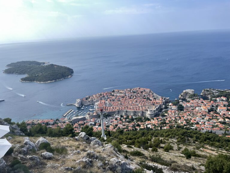 Aerial view of Dubrovnik old town and Lokrum Island from the cable car