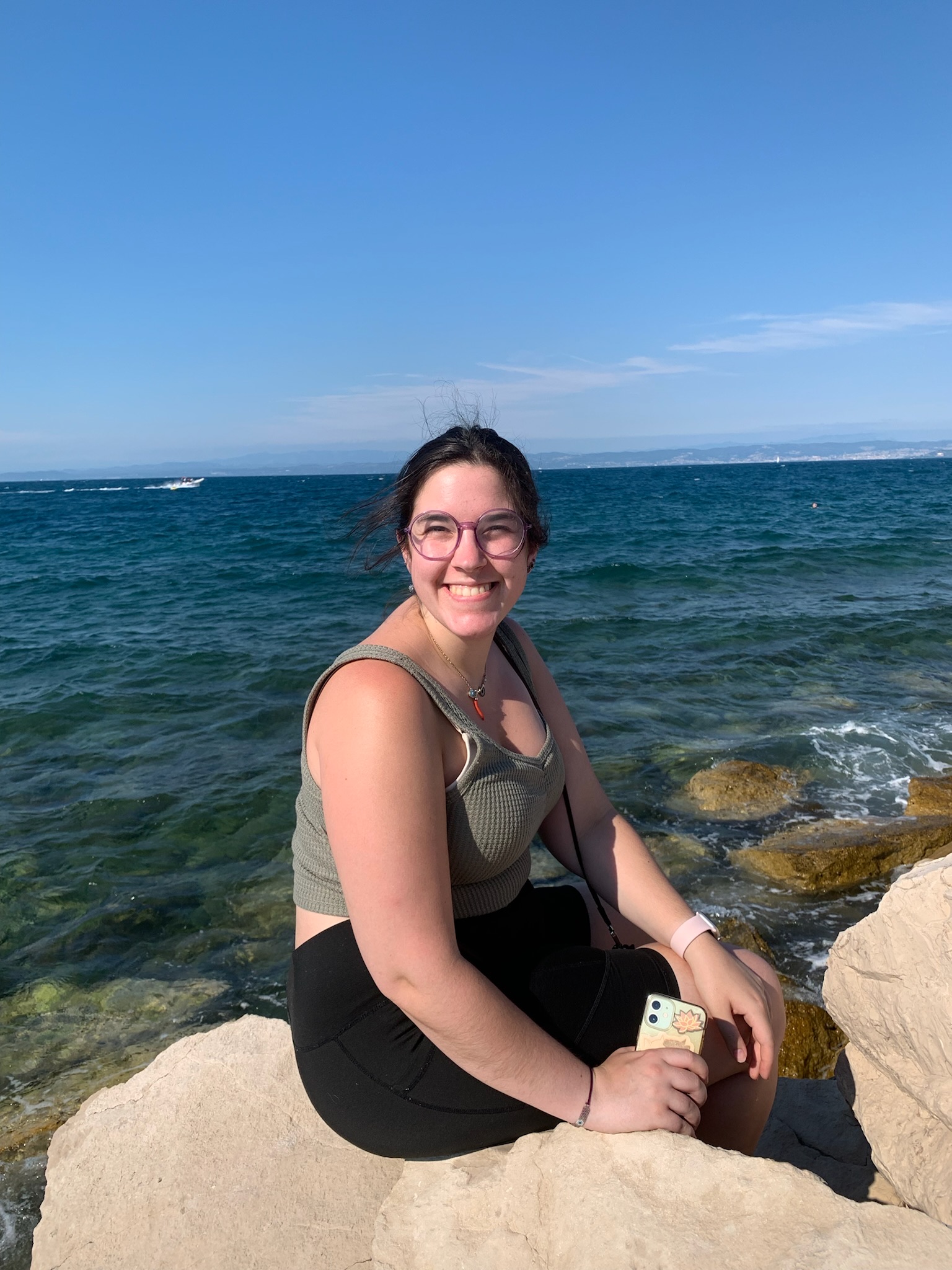 Rocky coastline of Trieste with Adriatic Sea and clear blue sky