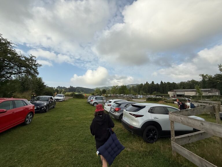 Grass-field park and ride at the Belgian Grand Prix at Spa-Francorchamps in the Ardennes