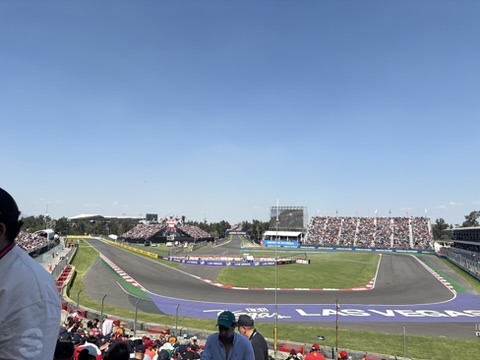 Mexico City 2025 &mdash; the packed grandstands and stadium section at the Aut&oacute;dromo Hermanos Rodr&iacute;guez, the day Leclerc finished second.
