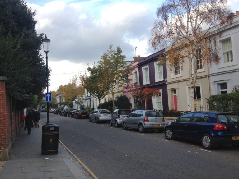 Pastel terraced houses in Notting Hill, London